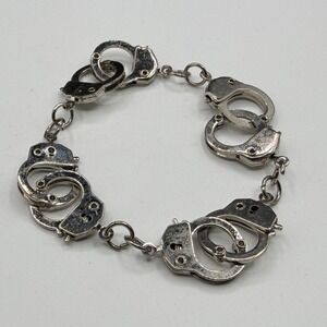 Handcuff Link Bracelet Silver Tone Gothic Punk Statement Chain Jewelry Gift